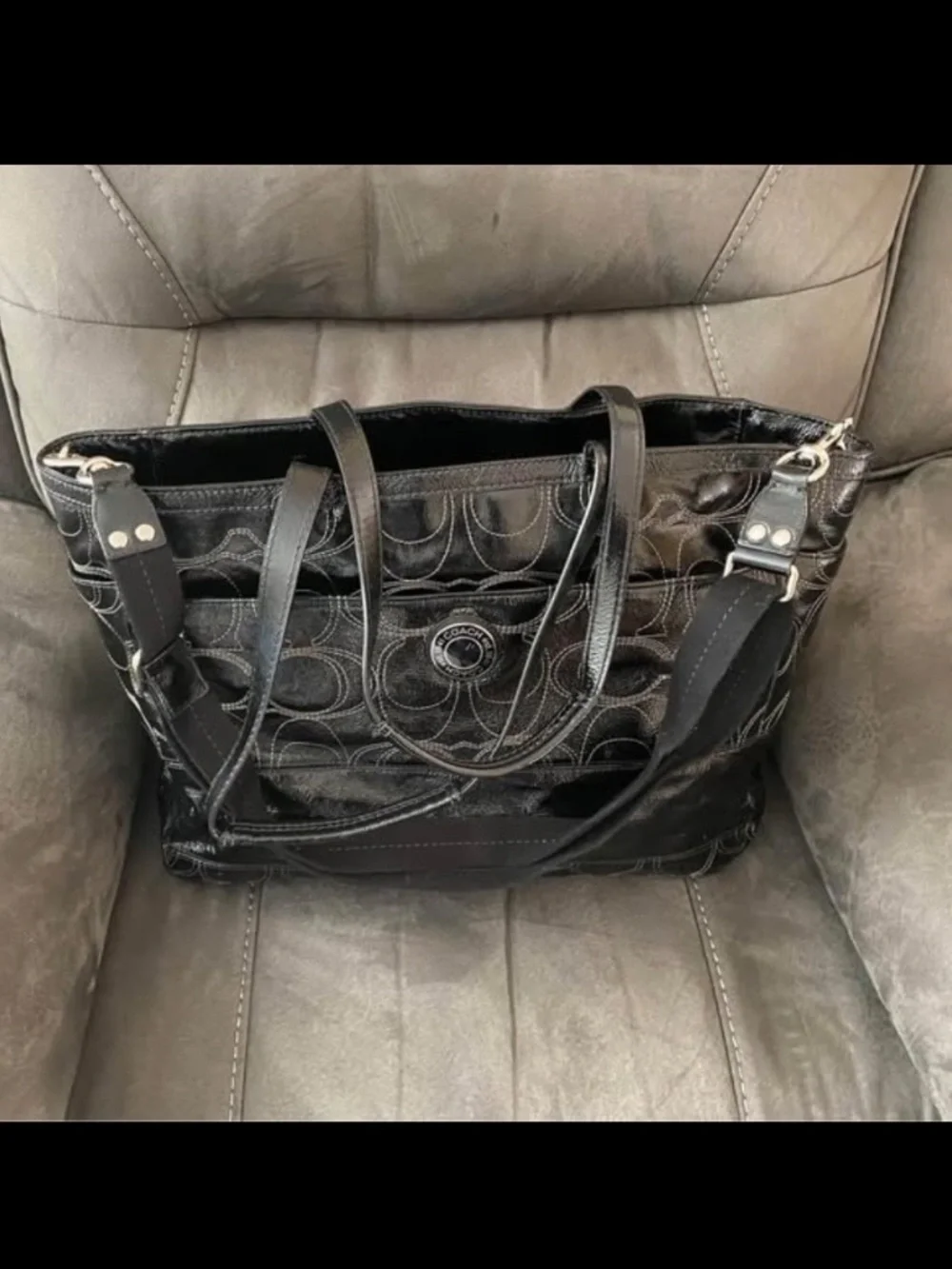 Coach diaper bag with glossy finish